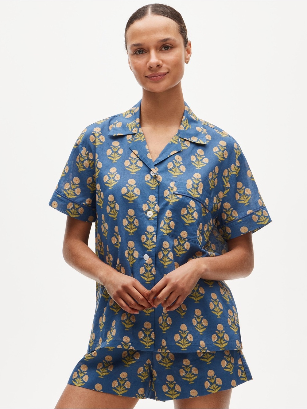 J.Crew Pajama Short Set in Marigold Block Print